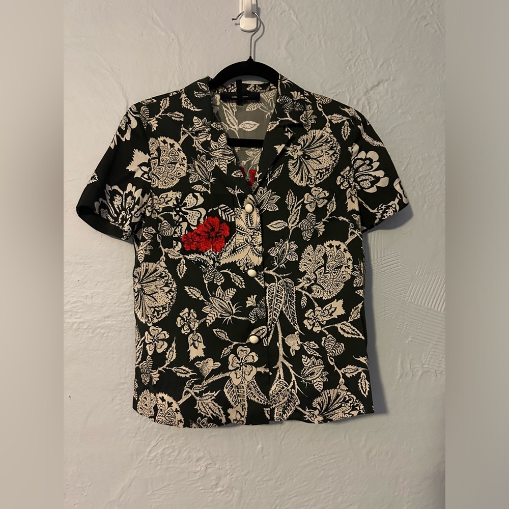 Isabel Marant Black, Red, and White Hawaiian Print Button Down Shirt